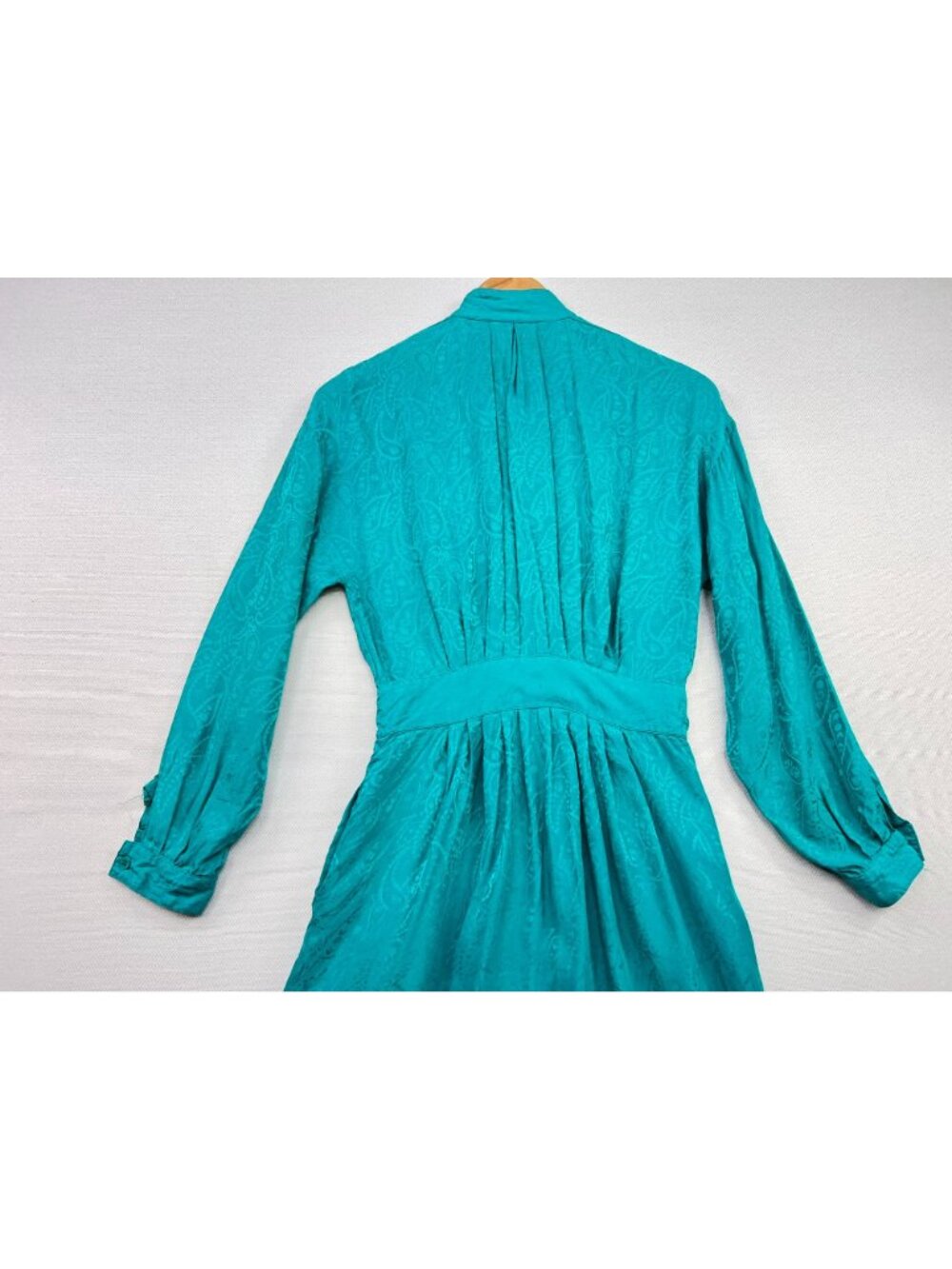 Vintage Neiman Marcus Women's Silk Button-Front Midi Dress Sz 6 Teal Paisley - Picture 12 of 12